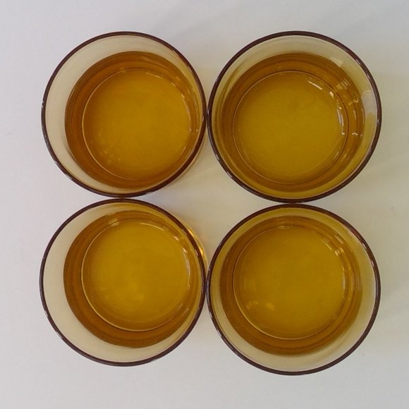 Set of 4 Vintage Cocktail/ Old Fashioned / On the rocks Amber Flared Rim Glasses - Picture 2 of 8